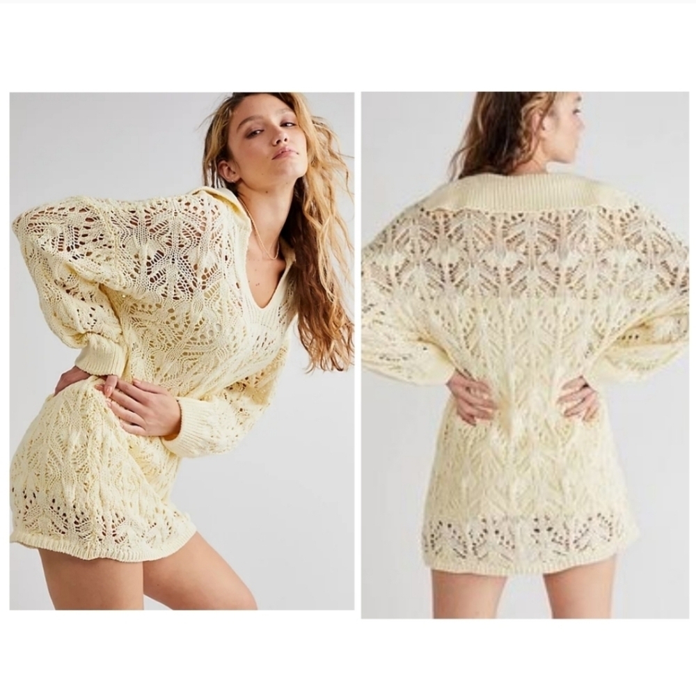 Free People Elton crochet knit sweater dress Large
